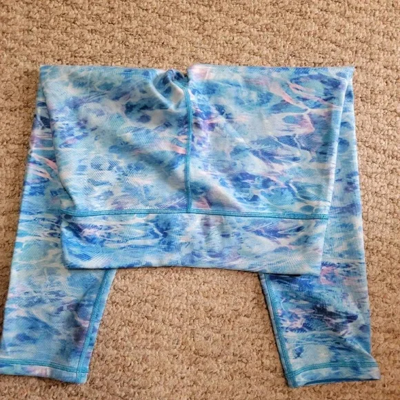Lululemon Athletica by Iviva Size L /12 Blue Reversible Marble Leggings - Picture 2 of 4